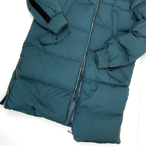 New Bernardo Long Puffer Coat Navy/Teal 60% Duck Down & Feather Fill Size Medium - Picture 12 of 16